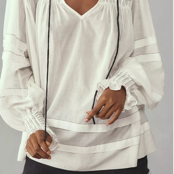 Anthropologie Long-Sleeve Babydoll Blouse White Small NWOT - Picture 4 of 7